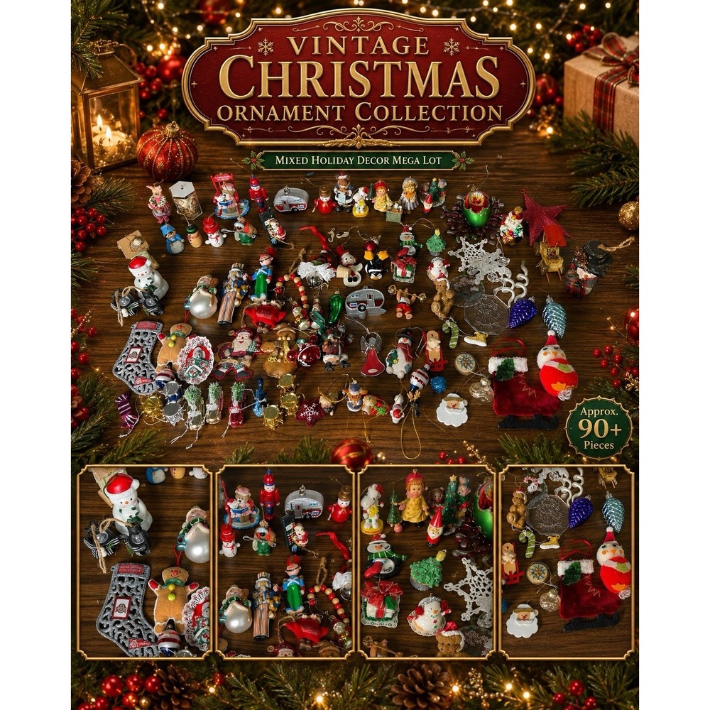 Vintage Christmas Ornaments Mega Mixed Collection Santa Snowman Lot 90+ Pieces